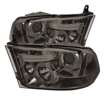 Ram 1500-3500 09-18 Strålkastare (Ej Kompatibel Med Factory Projektor och LED DRL) - LED Halo - LED (Ej Utbytbara LEDs) – Röktonade Spyder Auto